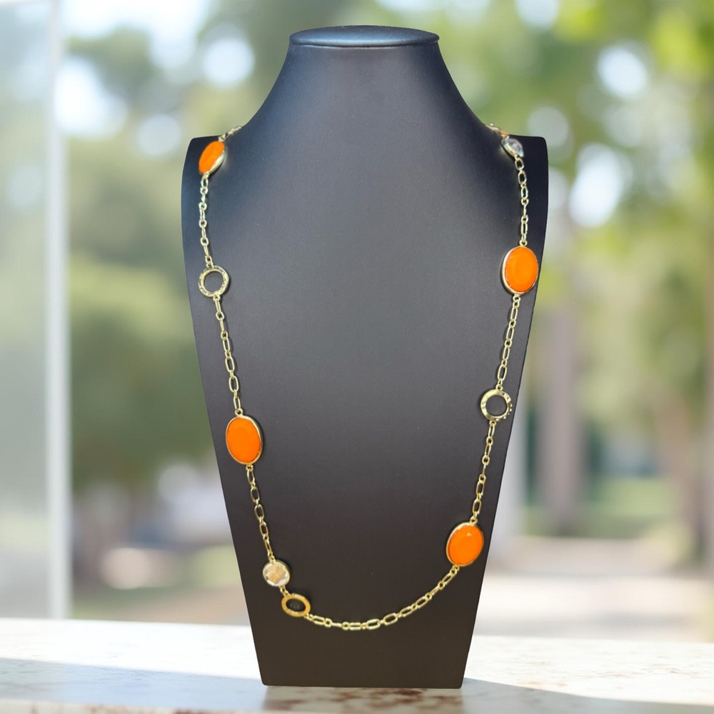 Erica Lyons Vibrant Orange, Gold, & Crystal Necklace